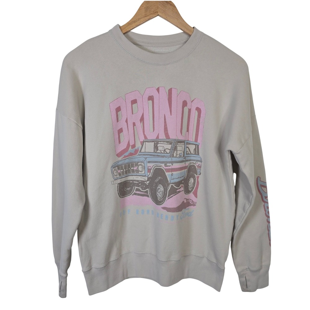 Abercrombie Kids Ford Bronco‎ Graphic Sweatshirt Tan Beige Thumbhole Size 13/14